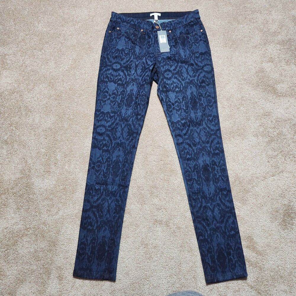 Eileen Fisher Jeans Women 8 Mid Rise Indigo Tonal Leopard Print Skinny NWT $248